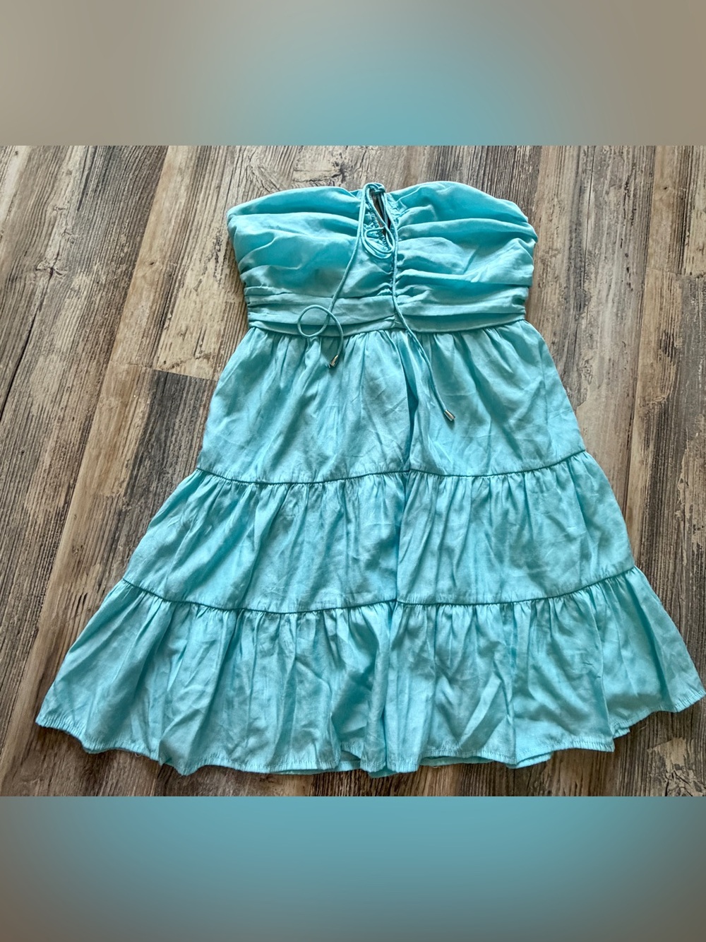 Turquoise Strapless Tiered Kids Dress